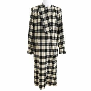 Raffinati VINTAGE  80'S WHITE BLACK YELLOW PLAID LONG SLEEVE SHIFT MAXI DRESS